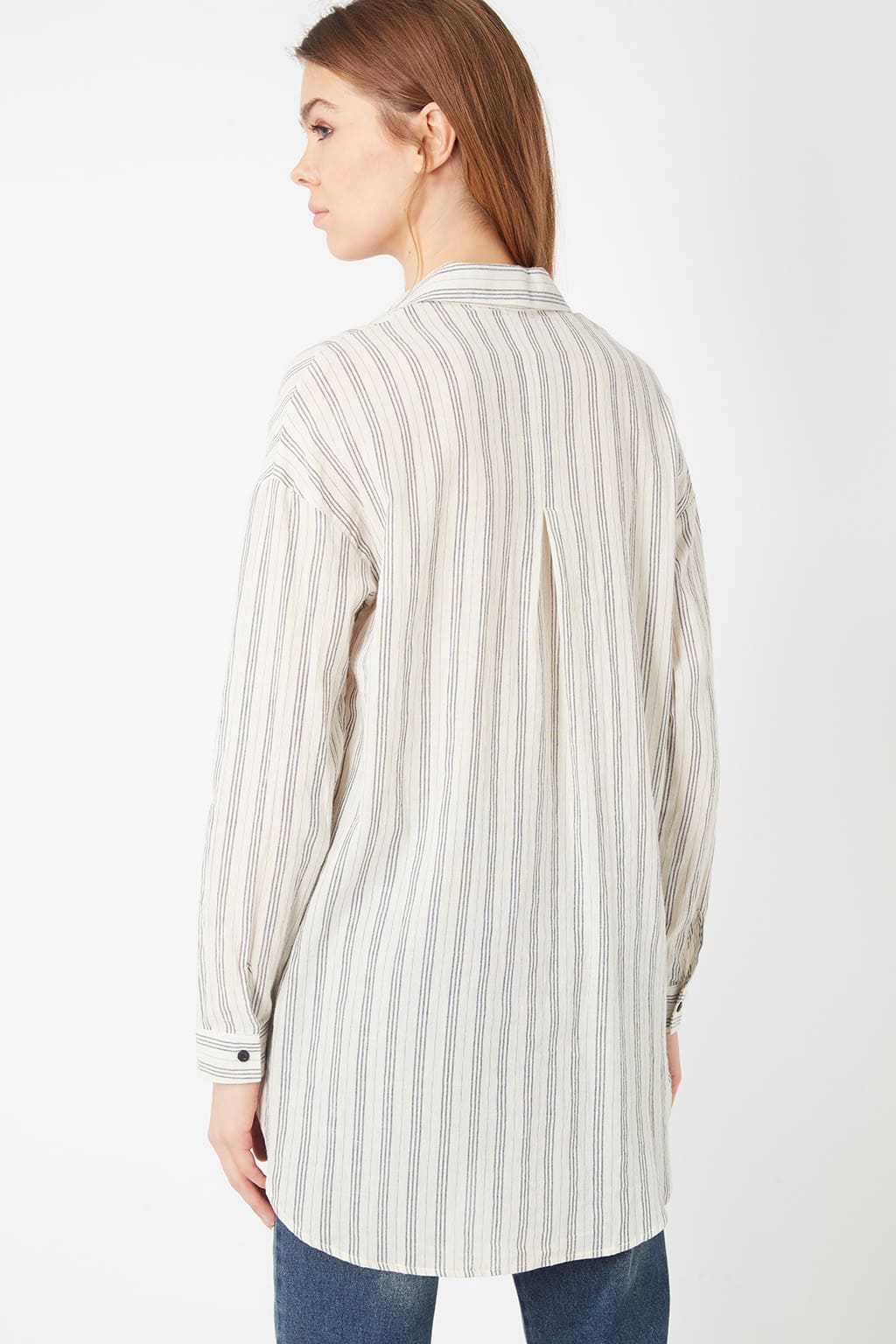 Camisa blusa mujer rayas algodón manga larga corte recto bajo redondeado botones cuello clásico casual ligera cómoda elegante blanco talla 38 ✅Entrega 24/48h