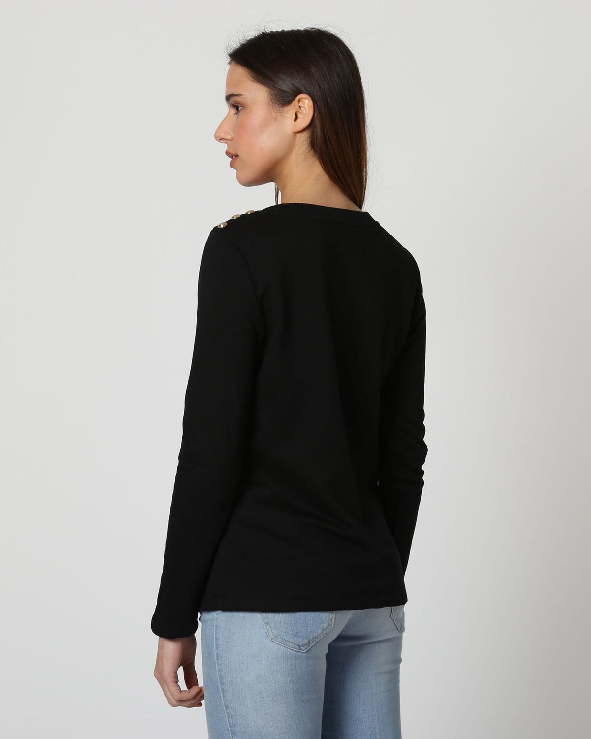 Blusa Mujer Manga Larga Bordado Floral Escote Redondo Tela Suave Elegante Casual Negra Talla 38 Moderna Versátil Look Diario Oficina Outfit Combinable Jeans Accesorios ✅Entrega 24/48h