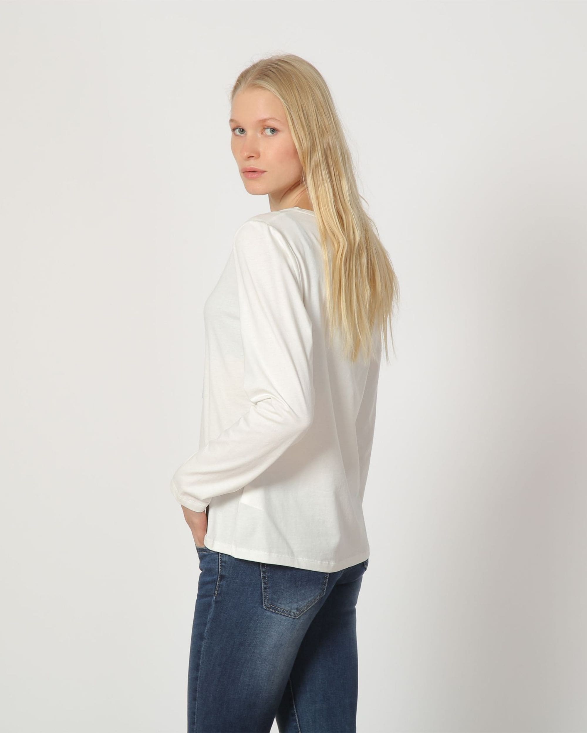 Camiseta mujer, t-shirt, top diseño bordado gatos, algodón suave, manga larga, cuello redondo, blanca, talla 38, detalle apliques original, cómoda, versátil, estilo casual, ideal entretiempo, ✅Entrega 24/48h