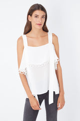 Blusa mujer volantes bordados algodón, blusa sin mangas tirantes anchos, top blanco elegante, diseño orificios, cómoda y fresca, talla 38, verano, ideal ocasiones casuales o formales ✅Entrega 24/48h