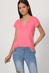 Top camiseta mujer, polo, blusa escote V fluido, manga corta, viscosa ligera, cómodo, estilo casual, color rosa, talla 36, fácil de combinar, ideal primavera verano ✅Entrega 24/48h