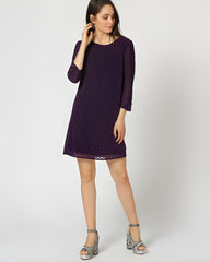 Vestido mujer diseño recto dress outfit lunares relieve tejido fluido modelo LA-260929 manga 3/4 cuello barco elegante cómodo violeta talla 38 versátil ocasión especial casual ✅Entrega 24/48h