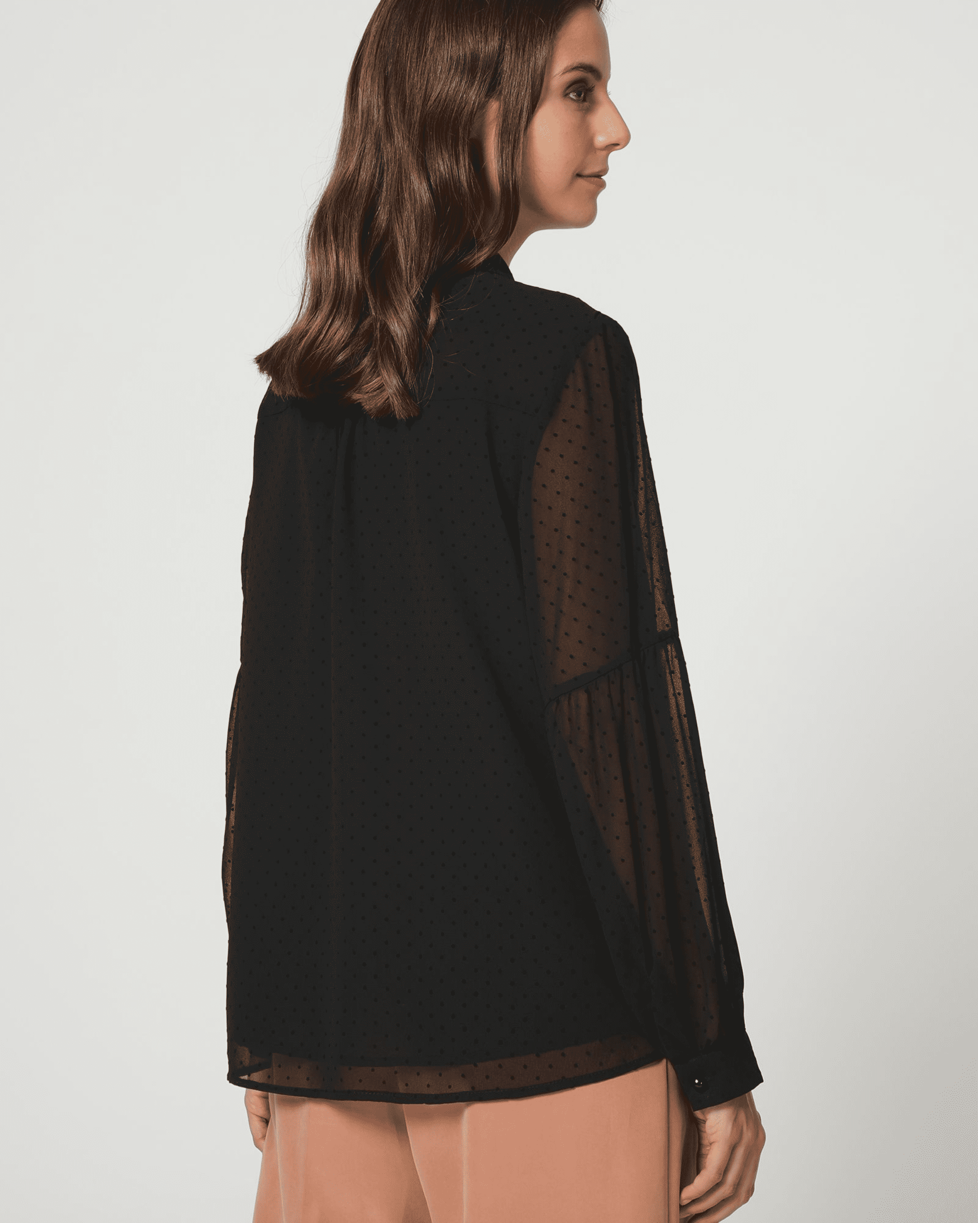 Blusa mujer manga larga ligera translúcida top elegante urbano botonadura textura sutil trabajo fiesta poliviscosa holgada negra talla 38 sofisticada cómoda versátil ✅Entrega 24/48h