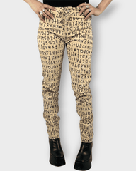 Pantalón skinny mujer, pantalones ajustados, estampado letras, talle alto, beige, estilo urbano, tendencia, ligero, cómodo, casual, versátil, ideal looks diarios, talla 38, combina blusas y botas, ✅Entrega 24/48h