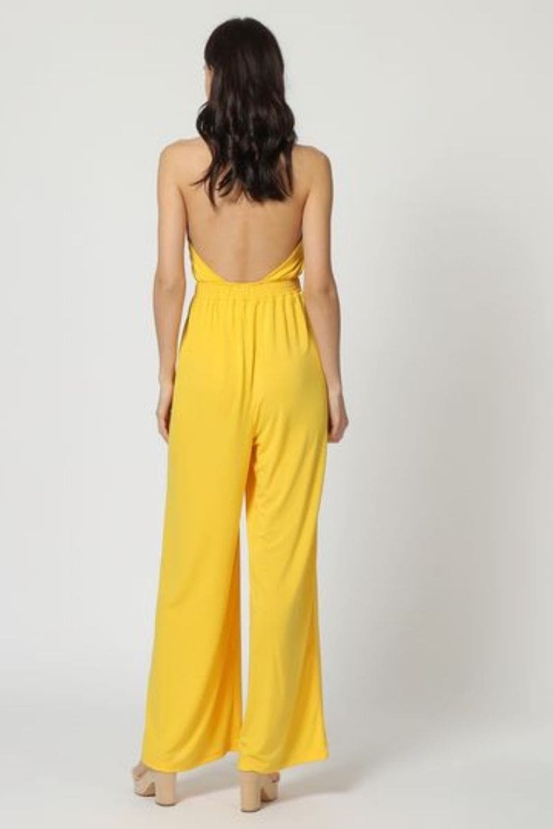 Mono largo mujer, jumpsuit sin mangas halter, flores cintura, moderno, suave caída, look urbano o fiesta, talla 38, amarillo, cómodo, 42 colores, versátil, elegante, combina sandalias/tacones. ✅Entrega 24/48h