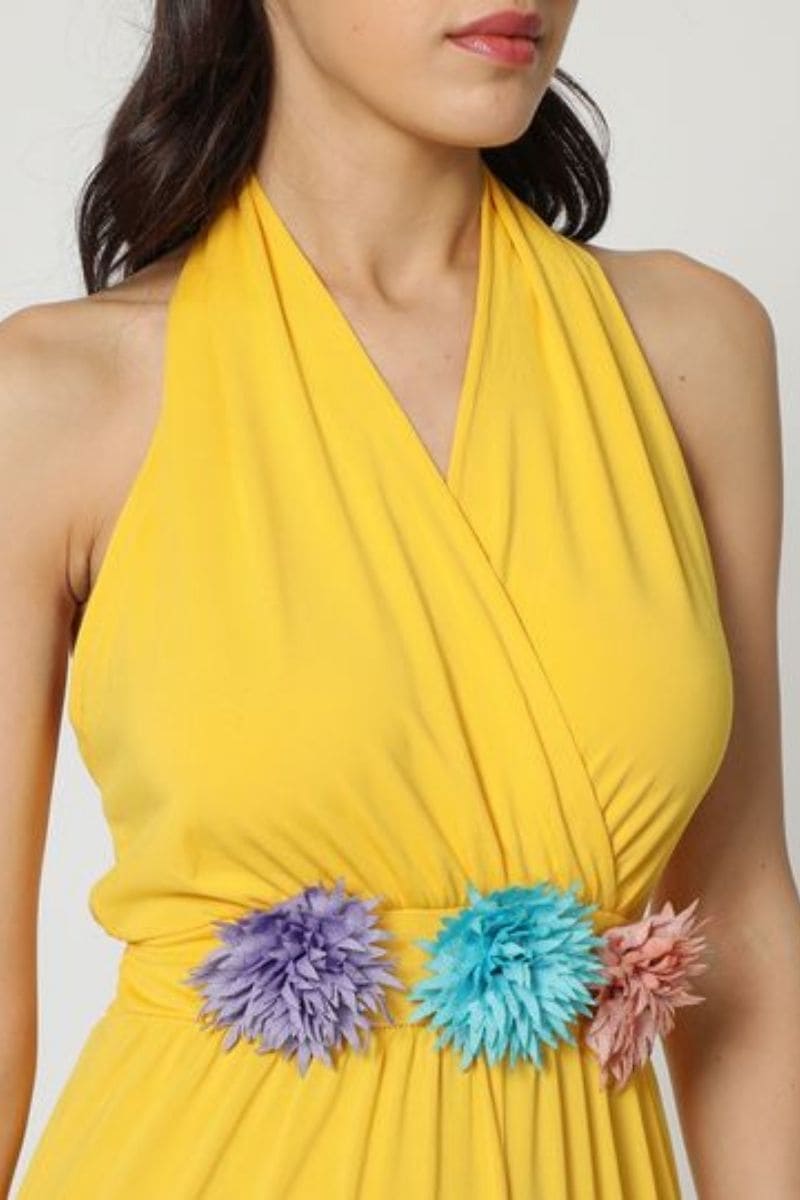 Mono largo mujer, jumpsuit sin mangas halter, flores cintura, moderno, suave caída, look urbano o fiesta, talla 38, amarillo, cómodo, 42 colores, versátil, elegante, combina sandalias/tacones. ✅Entrega 24/48h
