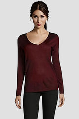 Jersey mujer punto fino blusa suéter escote V manga larga adorno strass espalda estilo elegante color burdeos talla 38 cómodo ligero ideal otoño invierno ✅Entrega 24/48h