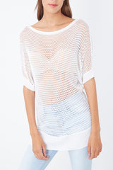 Jersey mujer calado manga corta estilo casual primavera verano sweater ligero malla transpirable tejido suave corte relajado ideal looks urbanos blanco talla 38 cómodo versátil ✅Entrega 24/48h