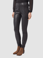 Leggings mujer efecto cuero pantalón slim fit elegante sofisticado tiro alto modelo versátil look urbano noche acabado sedoso color negro talla 38 cómodo favorecedor ✅Entrega 24/48h