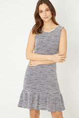 Vestido, dress, outfit tweed sin mangas detalle perlas escote redondo bajo volante elegante cómodo tejido blanco/negro talla 38 ideal eventos trabajo versátil ✅Entrega 24/48h