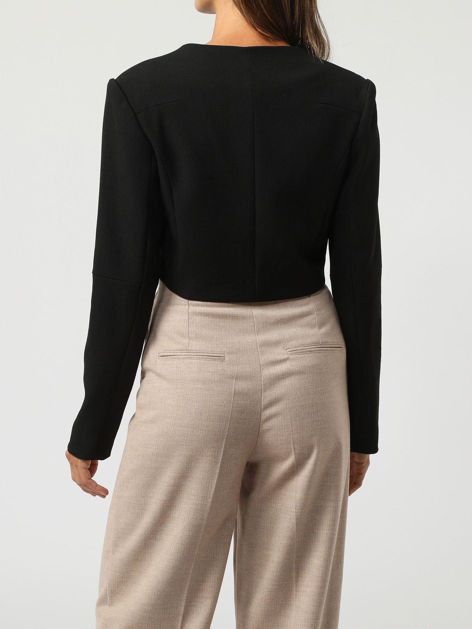 Blazer mujer, chaqueta crop minimalista diseño formal, manga larga, corte recto, tejido suave, color negro, talla 38, elegante, versátil, ideal oficina y eventos urbanos, cómoda y sofisticada ✅Entrega 24/48h