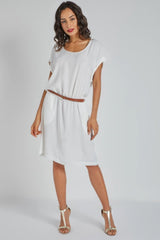 Vestido corto mujer, dress fluido casual urbano, cinturón elástico ajustable, modelo holgado, estilo versátil, blanco, talla 38, cómodo fresco, combina con sandalias o tacones ✅Entrega 24/48h
