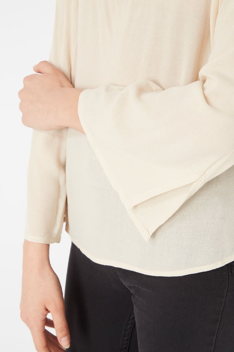 Blusa holgada mujer blusa fluida escote en V botones decorativos manga larga tejido suave estilo casual elegante tonos beige talla 38 sofisticada cómoda para oficina y diario ✅Entrega 24/48h