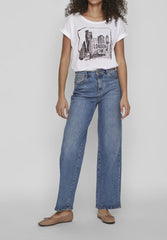 Camiseta mujer, t-shirt, top algodón diseño estampado Londres, manga corta, cuello redondo, modelo LA-260036, corte clásico, color blanco, talla 38, look casual, cómoda, versátil, transpirable ✅Entrega 24/48h