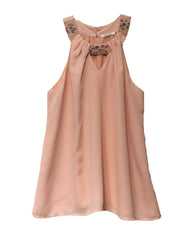 Blusa mujer sin mangas, top elegante, pedrería, cuello redondo, corte fluido, rosa palo, suave, fresca, ligera, fiesta, talla 44, chic y sofisticada, ideal eventos formales ✅Entrega 24/48h