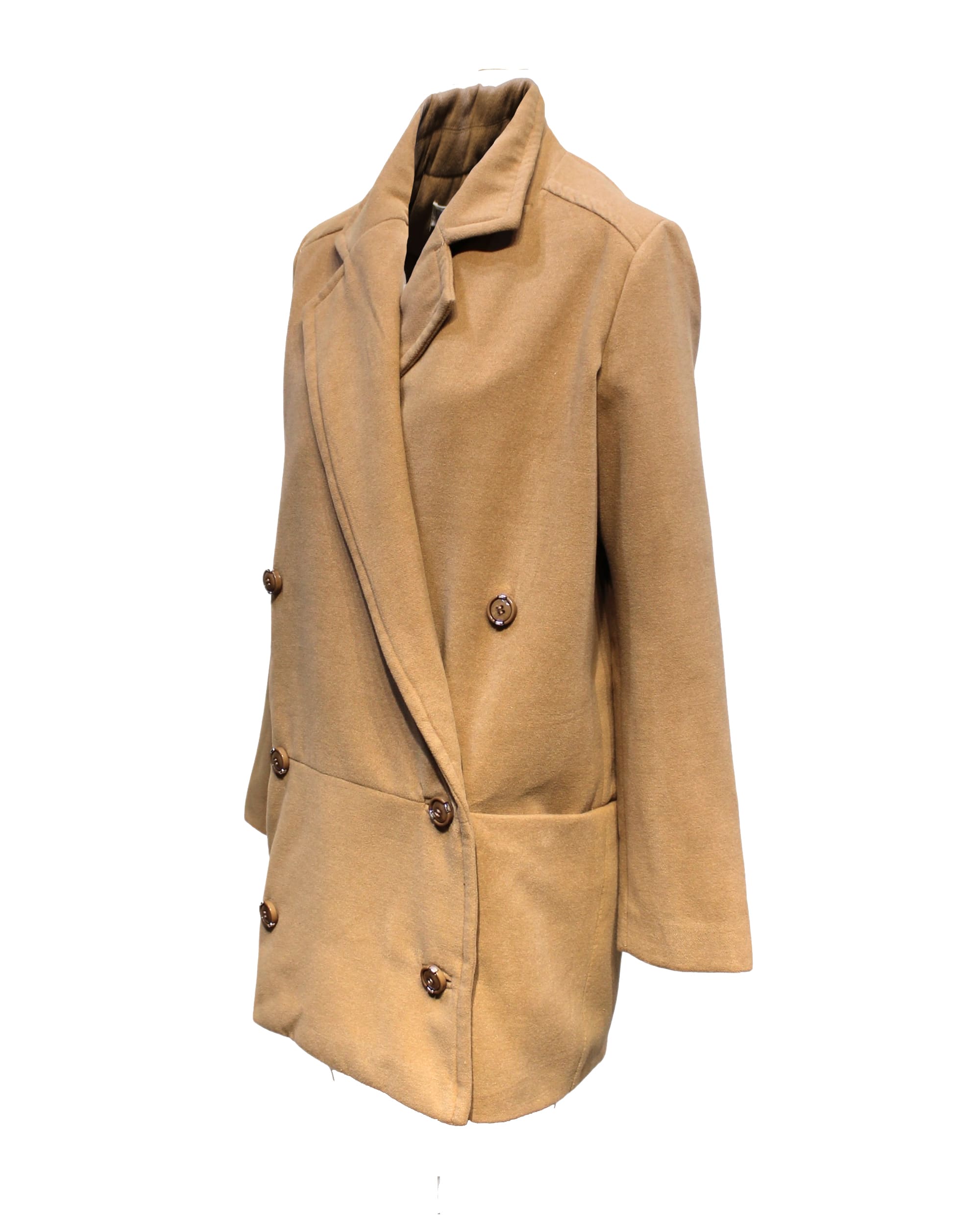 Abrigo mujer, blazer cruzado, doble botonadura, solapa ancha, bolsillos grandes, corte clásico, textura suave, estilo elegante, color camel, talla 42, sofisticado, versátil, ideal oficina y eventos ✅Entrega 24/48h