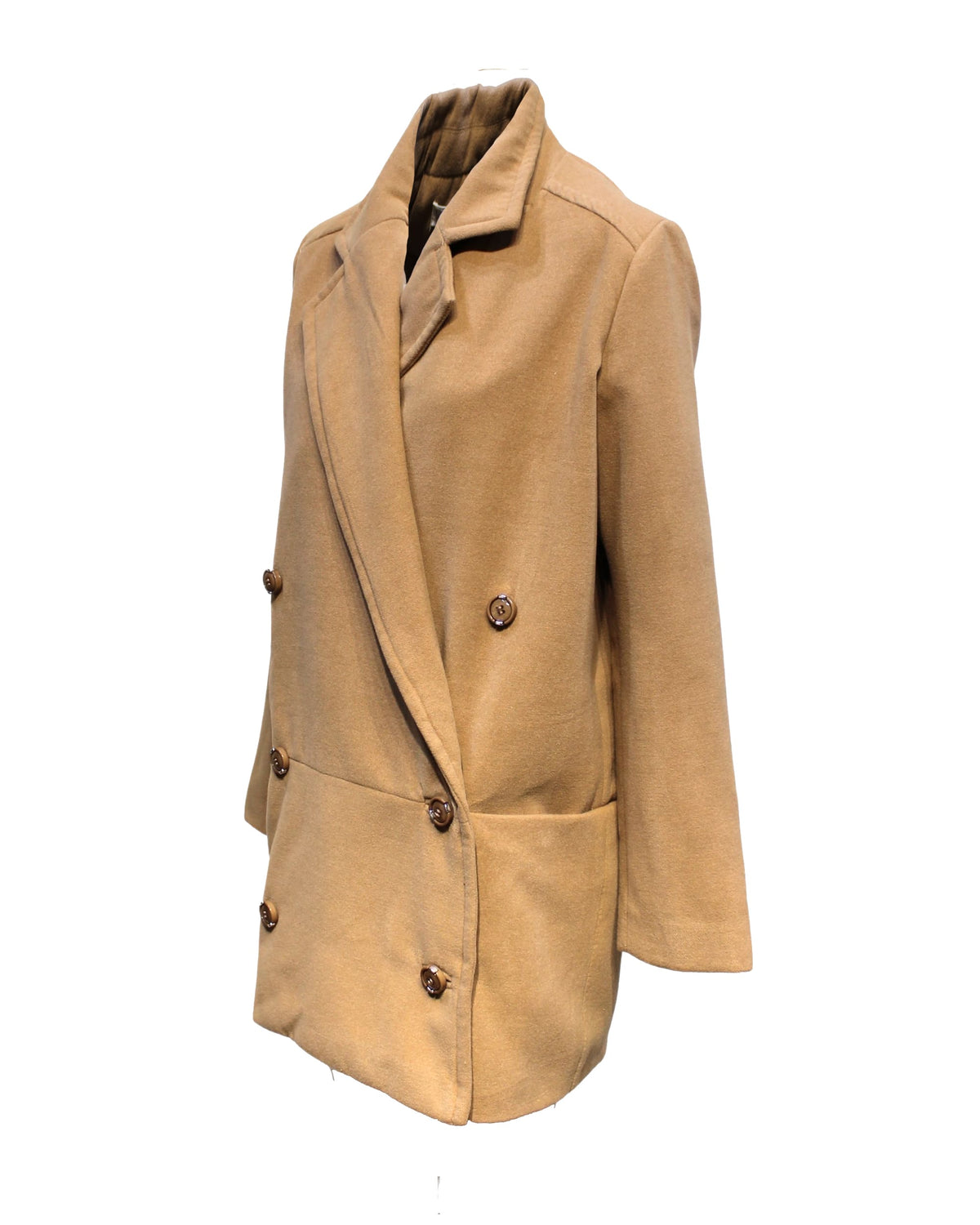 Abrigo mujer, blazer cruzado, doble botonadura, solapa ancha, bolsillos grandes, corte clásico, textura suave, estilo elegante, color camel, talla 42, sofisticado, versátil, ideal oficina y eventos ✅Entrega 24/48h