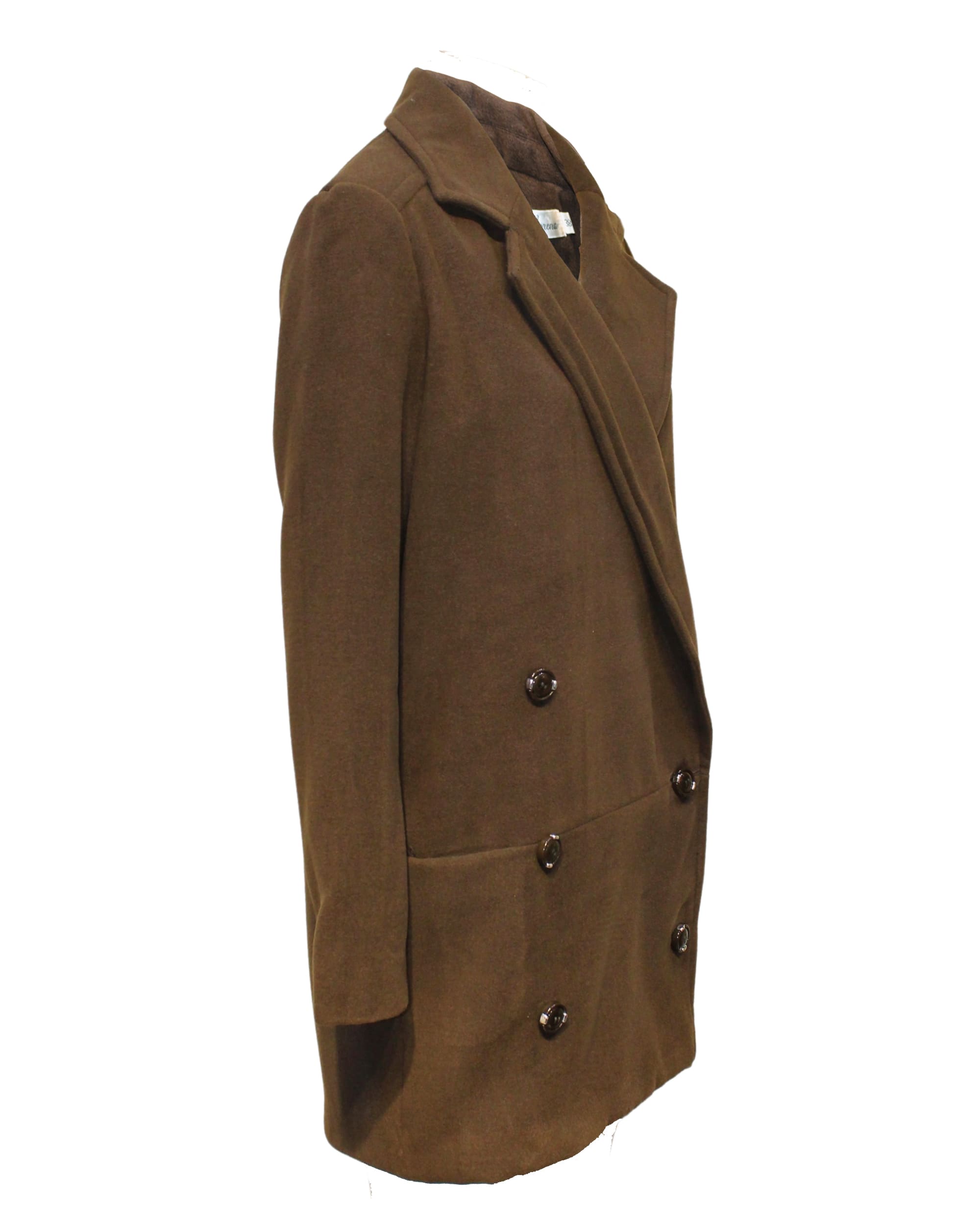 Abrigo mujer, coat, outerwear, doble botonadura cruzada, solapa clásica, lana suave, corte recto, estilo sofisticado, color marrón, talla 38, look elegante y cálido, versátil oficina y urbano, ✅Entrega 24/48h
