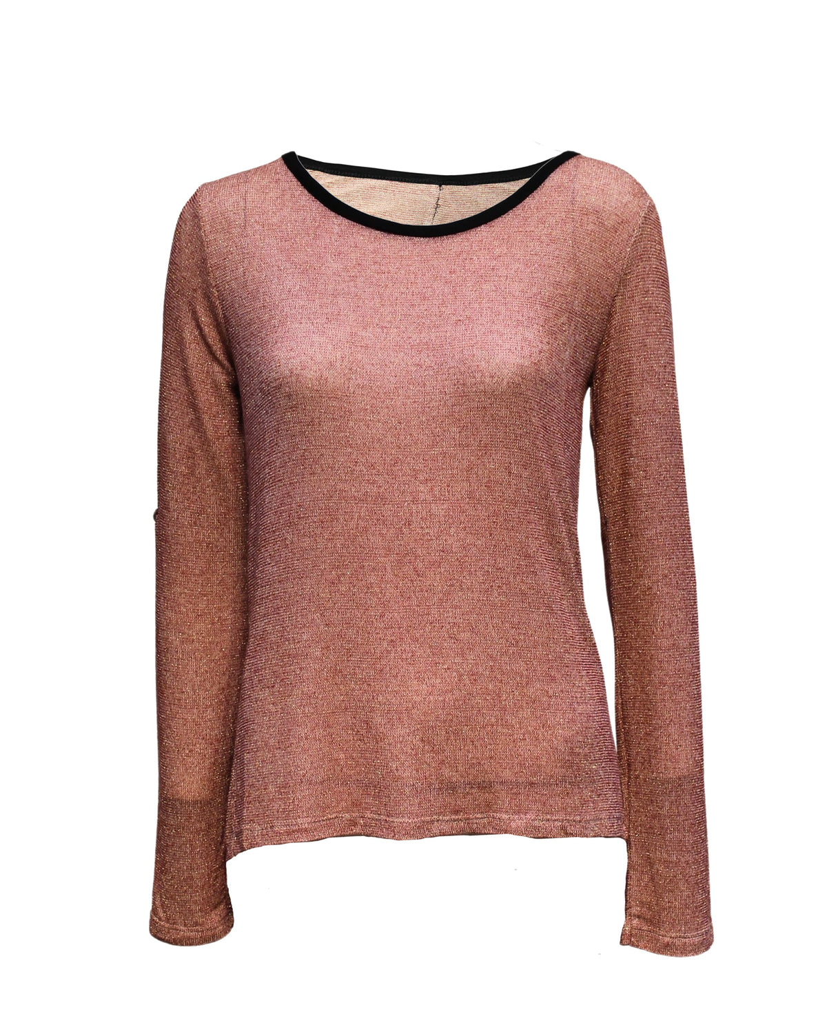 Blusa mujer jersey punto lurex manga larga bajo asimétrico elegante top ligero rosa metalizado única look sofisticado para oficina y casual ✅Entrega 24/48h