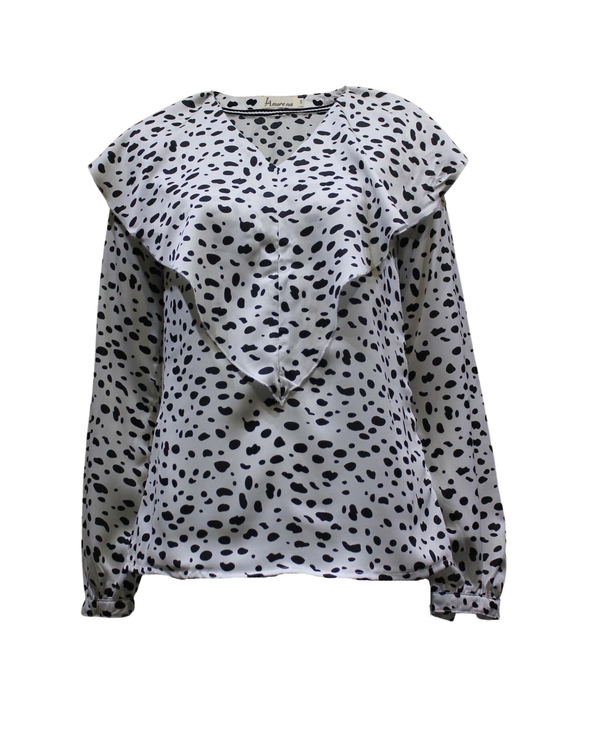 Blusa mujer, top elegante, blusa manga larga volantes, diseño animal print, tela ligera transpirable, estilo moderno, color blanco y negro, talla S, ideal ocasiones casuales o formales ✅Entrega 24/48h