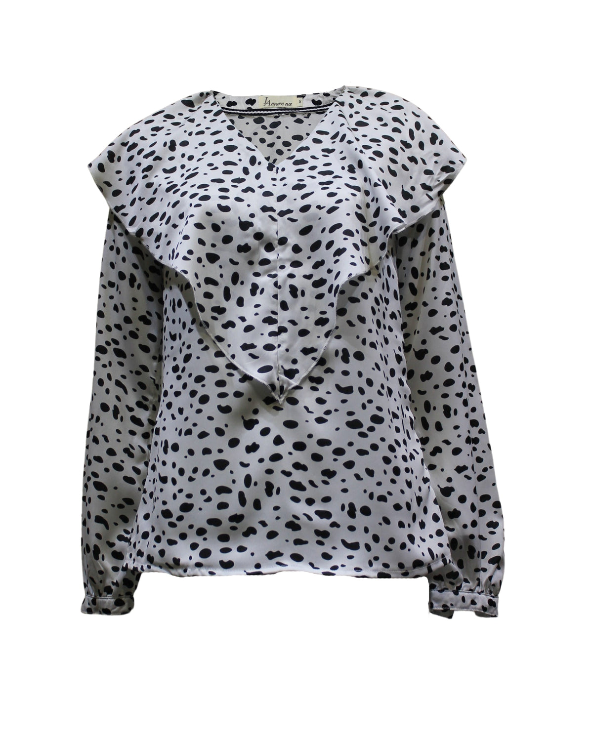 Blusa mujer, top elegante, blusa manga larga volantes, diseño animal print, tela ligera transpirable, estilo moderno, color blanco y negro, talla S, ideal ocasiones casuales o formales ✅Entrega 24/48h