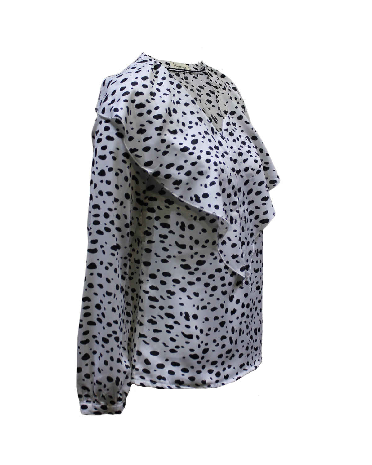 Blusa mujer, top elegante, blusa manga larga volantes, diseño animal print, tela ligera transpirable, estilo moderno, color blanco y negro, talla S, ideal ocasiones casuales o formales ✅Entrega 24/48h