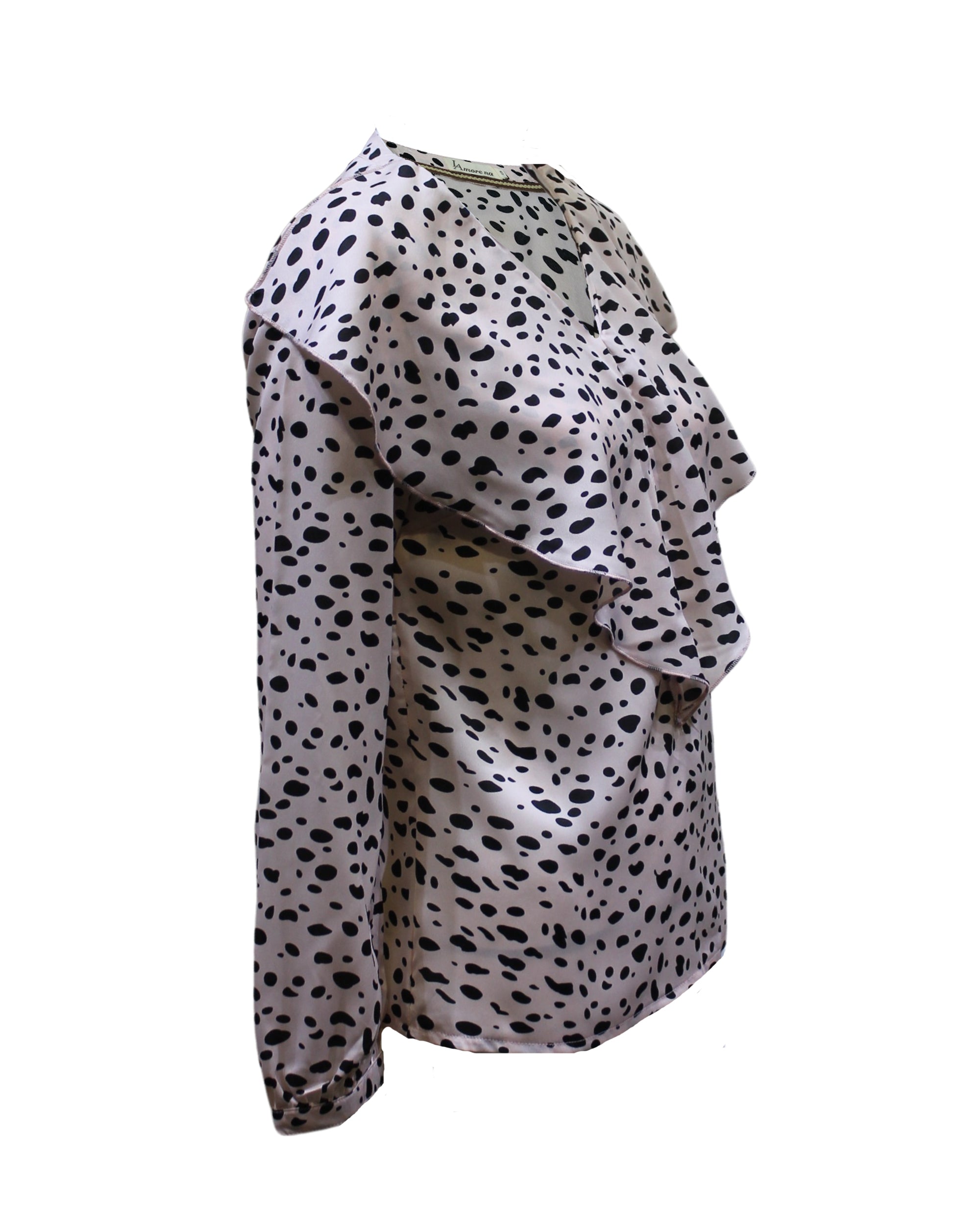 Blusa mujer elegante volantes textura sedosa manga larga estampado lunar blanco S office top comfy formal casual fashion fácil combinar look chic ✅Entrega 24/48h