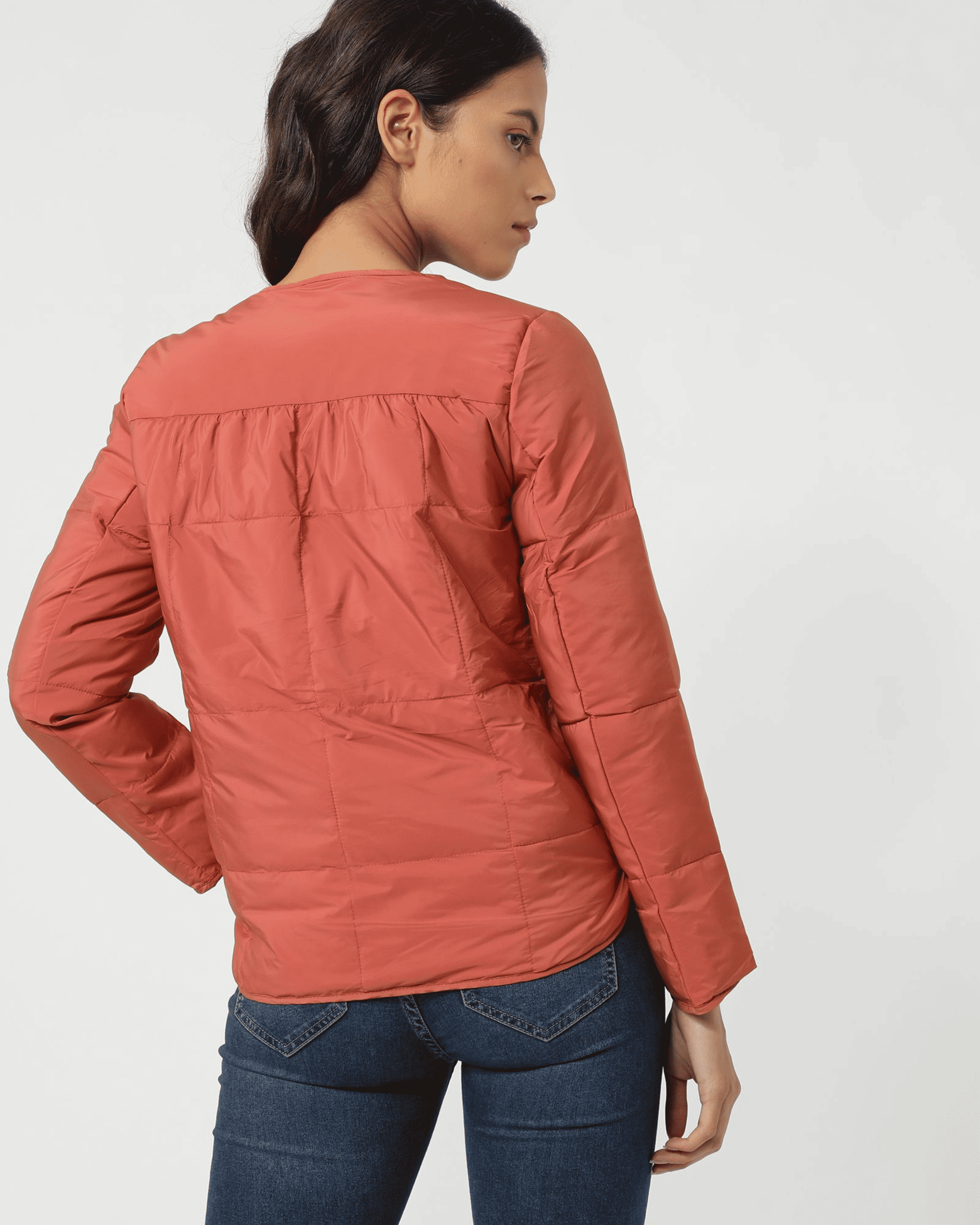 Chaqueta acolchada mujer, jacket, abrigo ligero, cuello redondo, manga larga, bolsillos frontales, cierre automático, corte regular, estilo casual, color rojo, talla 38, cómoda y versátil ✅Entrega 24/48h