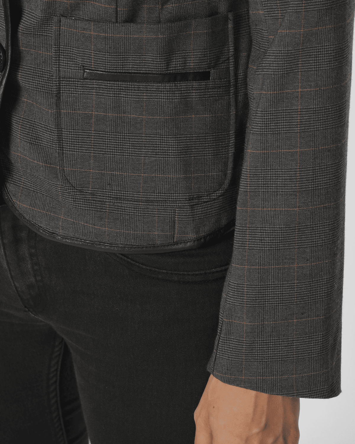Blazer mujer cuadros clásico elegante chaqueta formal manga larga, bolsillos, cierre botones ajuste entallado, color gris oscuro, talla L, ideal oficina eventos, versátil y cómodo ✅Entrega 24/48h