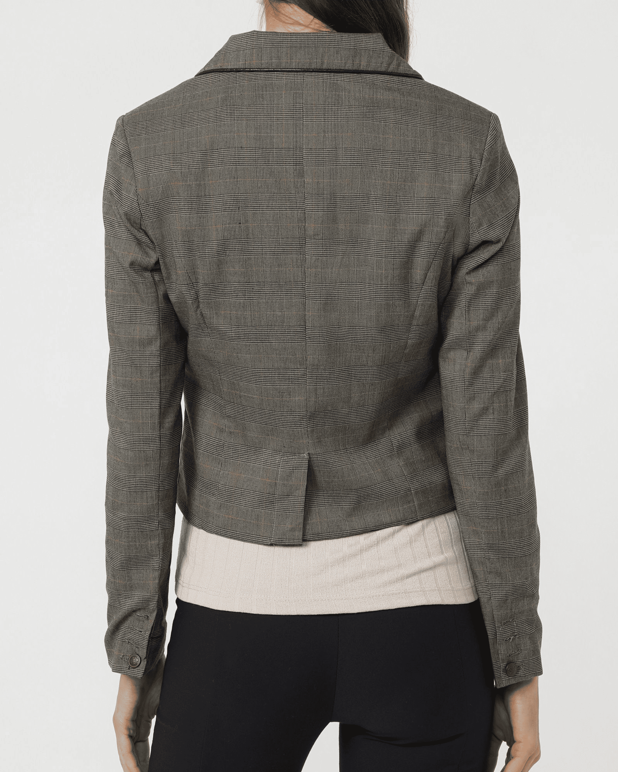 Blazer mujer americana entallada chaqueta elegante oficina textura sutil solapa clásica bolsillo falso ligera formal gris talla L versátil para eventos y trabajo ✅Entrega 24/48h
