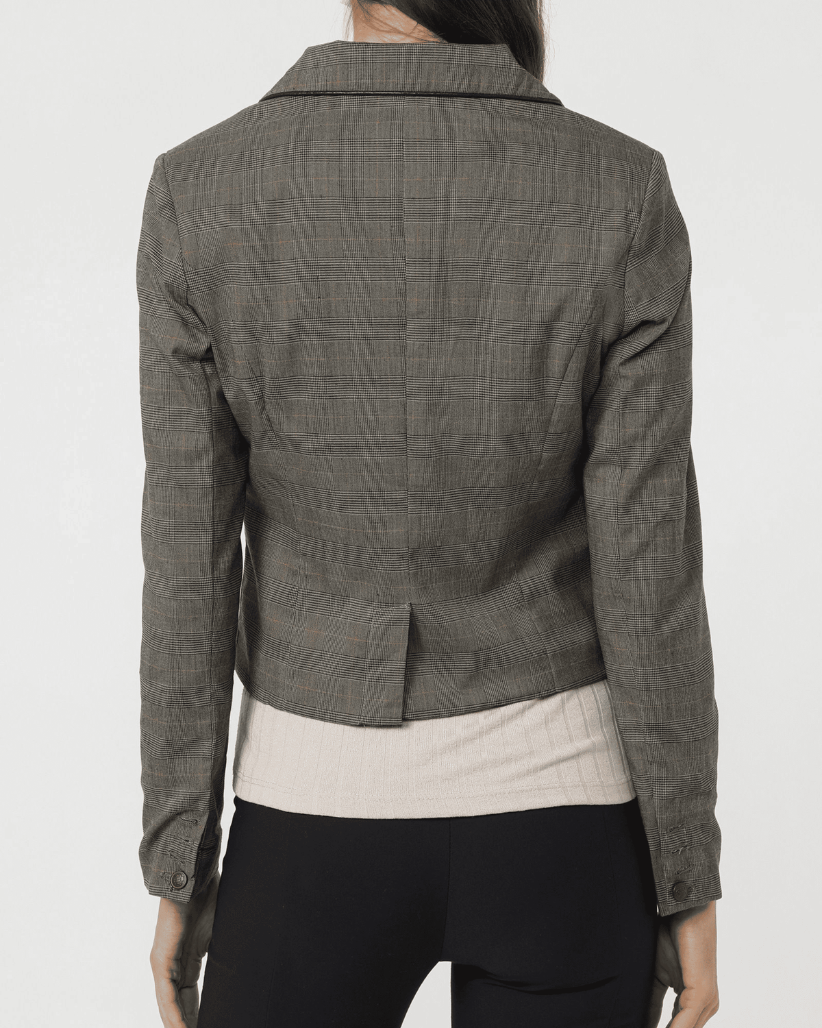 Blazer mujer americana entallada chaqueta elegante oficina textura sutil solapa clásica bolsillo falso ligera formal gris talla L versátil para eventos y trabajo ✅Entrega 24/48h
