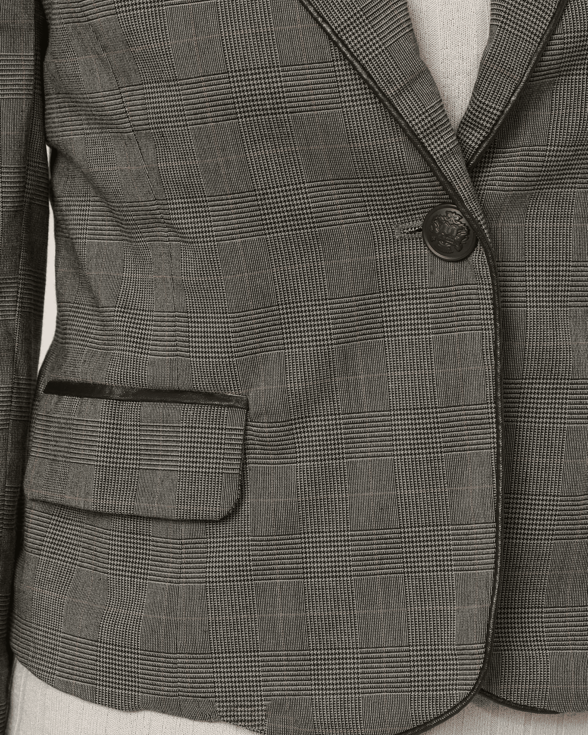 Blazer mujer americana entallada chaqueta elegante oficina textura sutil solapa clásica bolsillo falso ligera formal gris talla L versátil para eventos y trabajo ✅Entrega 24/48h