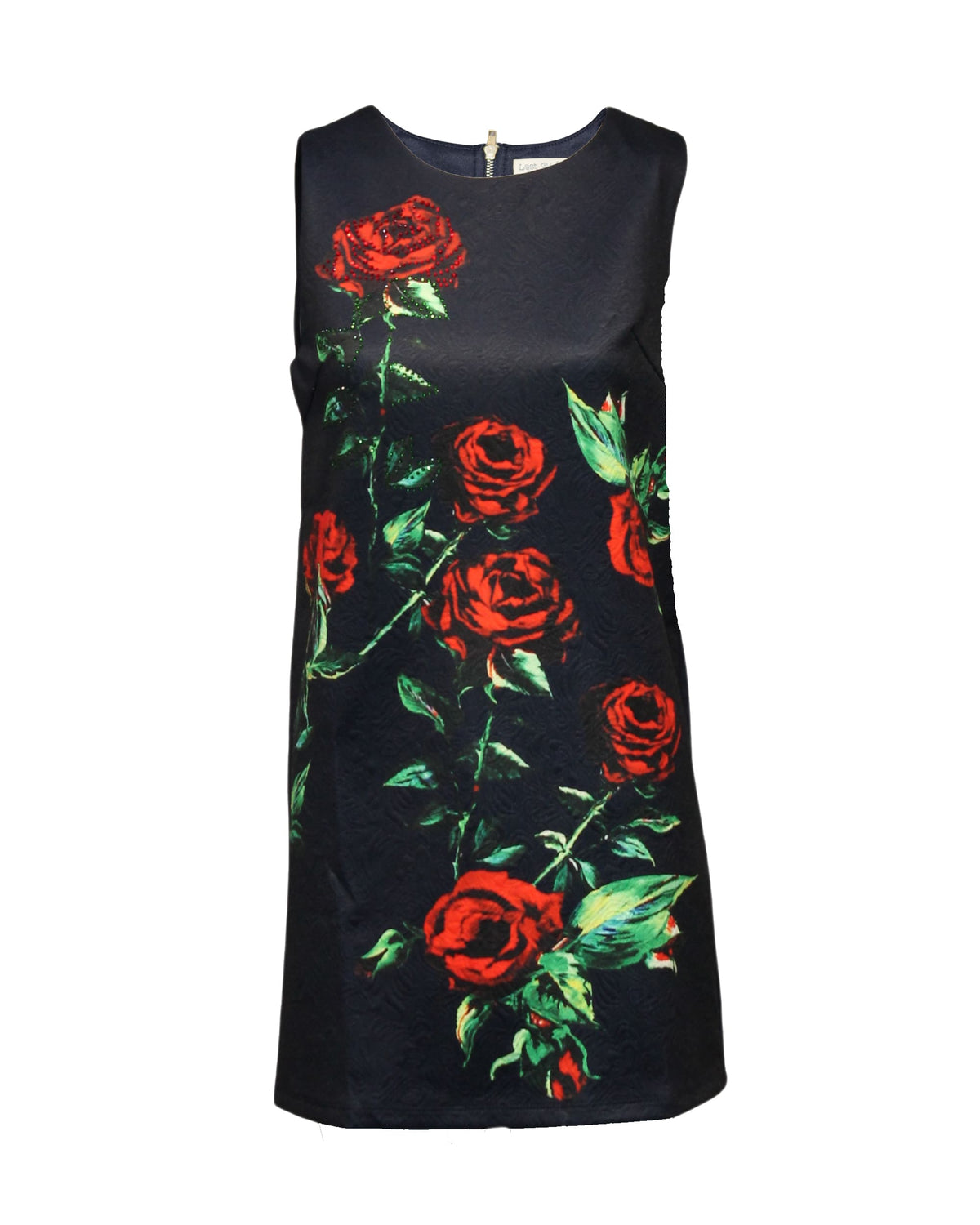 Vestido dress outfit elegante corte recto sin mangas floral fondo negro flores rojas tela suave ligera sofisticado y femenino cómodo evento fiesta coctel talla S disponible ✅Entrega 24/48h