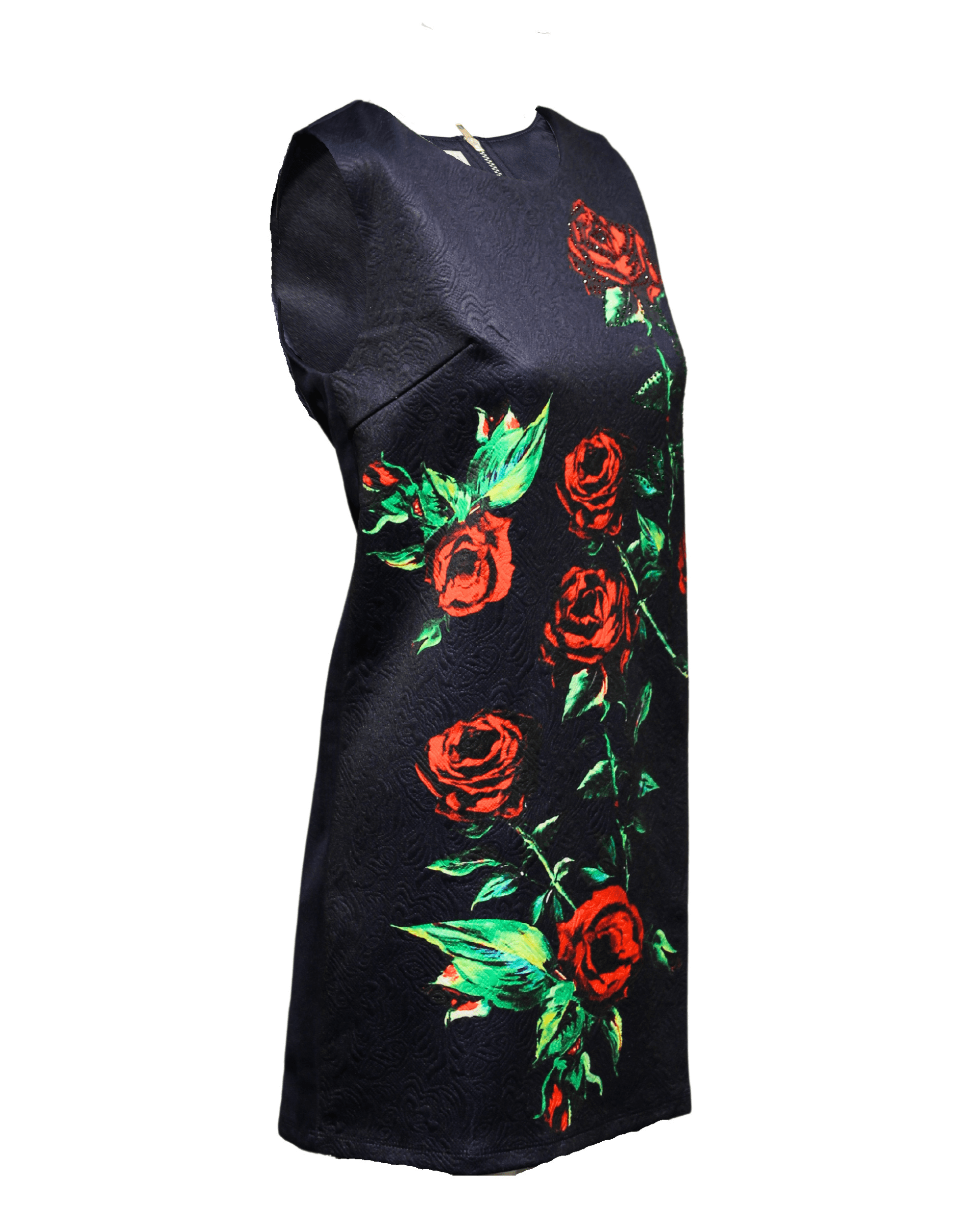 Vestido dress outfit elegante corte recto sin mangas floral fondo negro flores rojas tela suave ligera sofisticado y femenino cómodo evento fiesta coctel talla S disponible ✅Entrega 24/48h