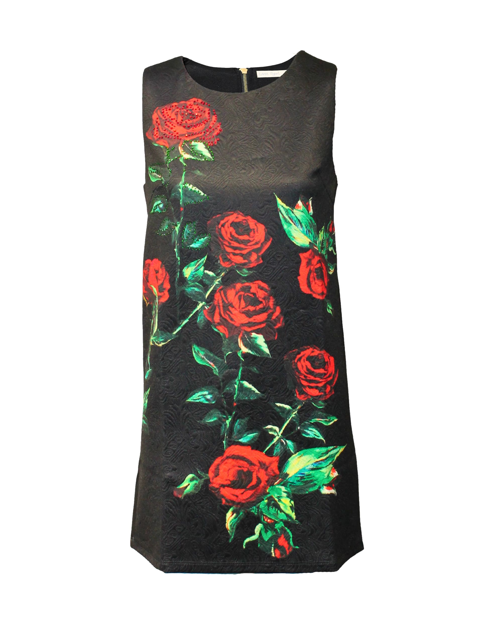 Vestido recto floral mujer dress outfit elegante texturizado sin mangas cuello redondo forro integrado cremallera espalda estampado rosa talla S cómodo versátil y moderno negro ✅Entrega 24/48h
