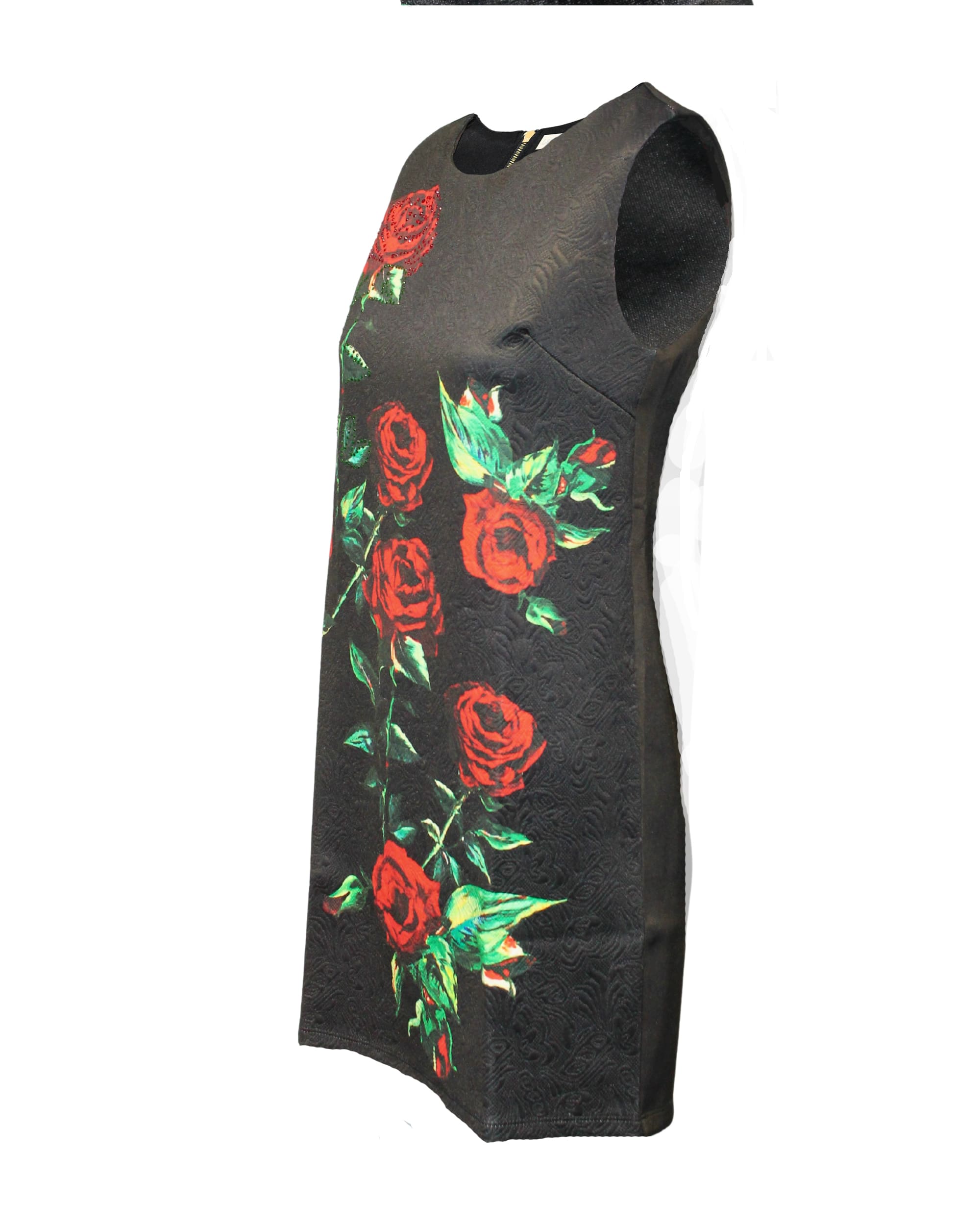 Vestido recto floral mujer dress outfit elegante texturizado sin mangas cuello redondo forro integrado cremallera espalda estampado rosa talla S cómodo versátil y moderno negro ✅Entrega 24/48h