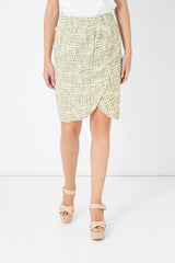Falda semicorta, falda midi, modelo Laga M137, diseño estampado, corte asimétrico, cierre cremallera y botón, forro interior, estilo casual elegante, color verde, talla L, cómoda y versátil ✅Entrega 24/48h
