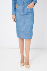 Falda tubo mujer, denim, falda lápiz, estampado lunares, bolsillos delanteros, corte ajustado, azul, talla L, casual, versátil, cómoda, ideal oficina y diario, tendencia Primavera/Verano, ✅Entrega 24/48h