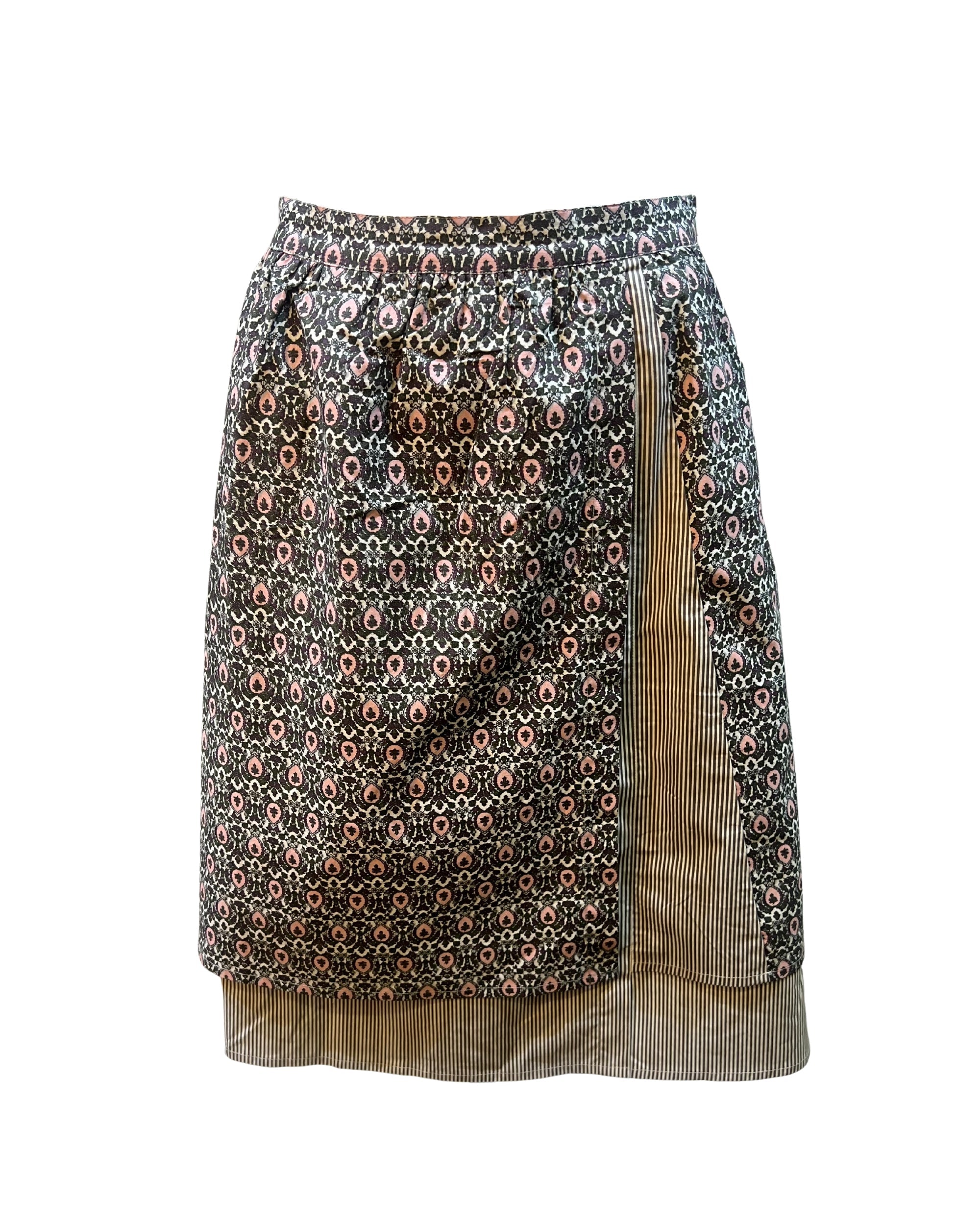 Falda estampada, skirt, diseño combinado flores y rayas, vuelo favorecedor, cintura elástica, cremallera lateral, corte a la rodilla, estilo casual, cómoda, versátil, color verde, talla S, ✅Entrega 24/48h