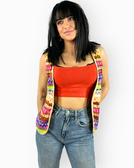 Chaleco mujer tejido tribal sin cierre, estampado étnico colorido, escote V, forro integrado, materiales poliéster, corte regular, estilo boho chic, tallas S/M, cómodo y versátil ✅Entrega 24/48h