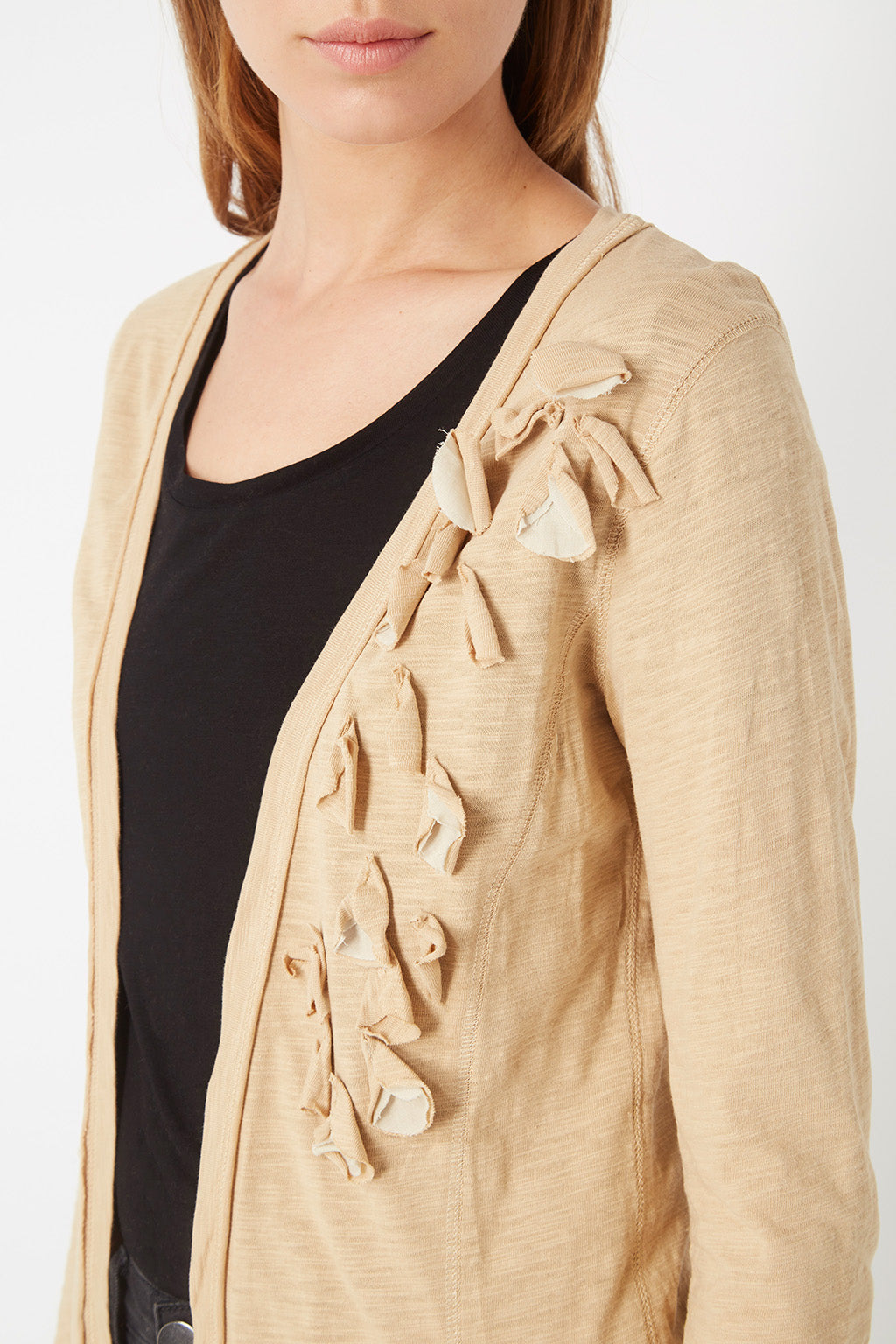 Chaqueta mujer, cardigan, blazer ligera algodón, motivos florales, cuello redondo, manga larga, bolsillos delanteros, color beige, talla L, cómoda, versátil, ideal entretiempo ✅Entrega 24/48h