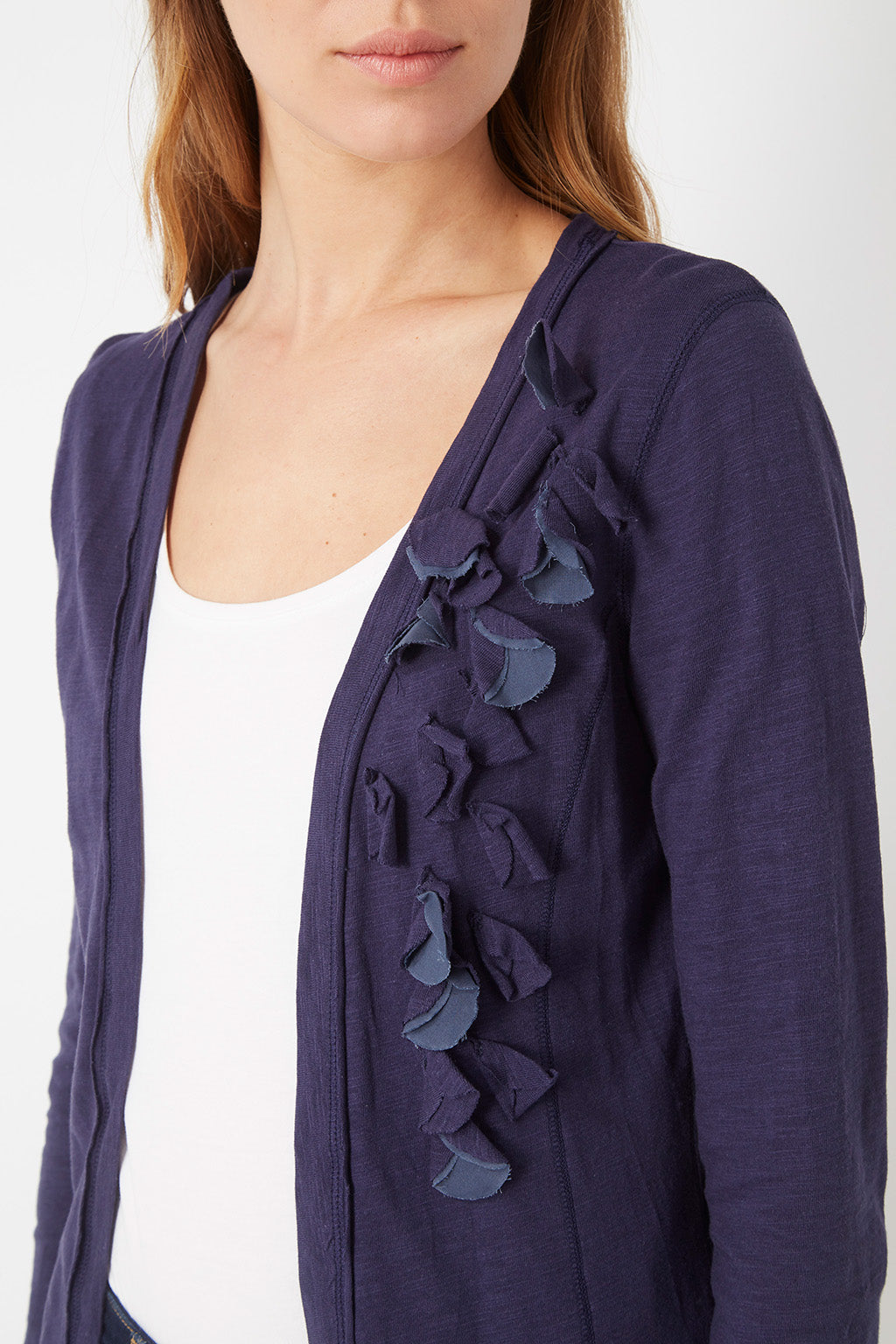 Chaqueta mujer algodón, jersey cardigan manga larga, bolsillos delanteros, motivos decorativos, cuello redondo, azul oscuro, talla L, cómoda, versátil, ideal entretiempo, fácil de combinar ✅Entrega 24/48h