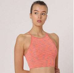 Top deportivo mujer crop espalda olímpica tiro medio secado rápido, diseño moderno cuello alto, color coral, textura suave, ideal gimnasio, urbano o relax, máxima libertad movimiento, talla L disponible, cómodo, versátil ✅Entrega 24/48h