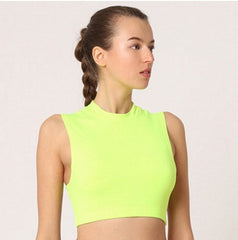 Top deportivo mujer sin mangas crop, gym bra, cuello redondo, cierre cremallera trasero, mesh transpirable, abertura posterior, cómodo, versátil, moderno, color amarillo, talla L ✅Entrega 24/48h
