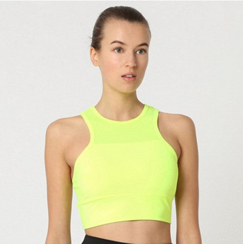 Top deportivo mujer crop, sujetador sin mangas, espalda nadador, mesh transpirable, cierre elástico, gym fitness yoga workout, cómodo versátil, color amarillo, talla L, ideal entrenamientos, ✅Entrega 24/48h