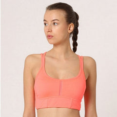 Top deportivo mujer sujetador sport gym tirantes finos cruzados relleno soporte alto cuello redondo espalda abierta cierre elástico color naranja talla L cómodo versátil transpirable ✅Entrega 24/48h