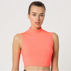 Top crop mujer, blusa sin mangas, cuello alto, juvenil, elástico, look urbano y fiesta, tejido suave, corte ajustado, tallas L, color naranja, cómodo, versátil, resalta figura, luminoso, ideal outfits modernos ✅Entrega 24/48h
