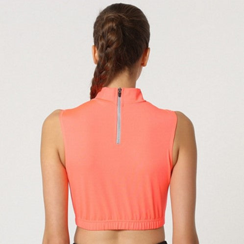 Top crop mujer, blusa sin mangas, cuello alto, juvenil, elástico, look urbano y fiesta, tejido suave, corte ajustado, tallas L, color naranja, cómodo, versátil, resalta figura, luminoso, ideal outfits modernos ✅Entrega 24/48h