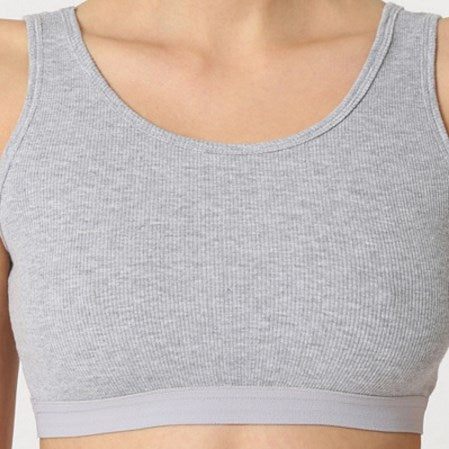 Top Deportivo Mujer Sujetador Algodón Básico Crop Comfort Ligero Entrenamiento Fitness Yoga Ropa Casual Look Moderno Suave Talla L Gris Transpirable Versátil ✅Entrega 24/48h