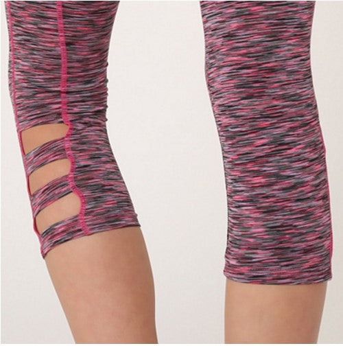 Leggings deportivos mujer capri, recorte mesh, tiro alto, diseño jaspeado rosa, transpirable, elástico, ideal fitness yoga running, cómodo y versátil, talla L, colores vibrantes, combinable tops y zapatillas ✅Entrega 24/48h